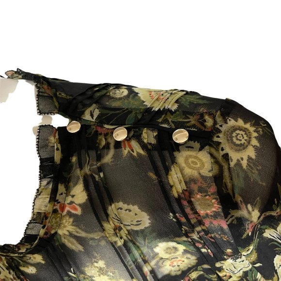 Wilfred Aritzia Medium Black Floral Long Sleeve Ruffle Mock Neck Long Sleeve Bl… - Picture 7 of 10